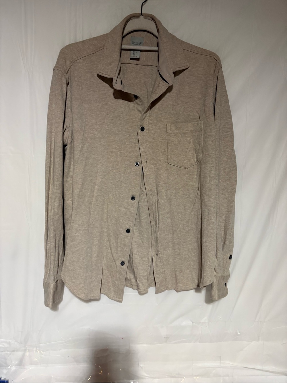 Giasone Casual Long-Sleeve Button-Down Shirt in Light Beige